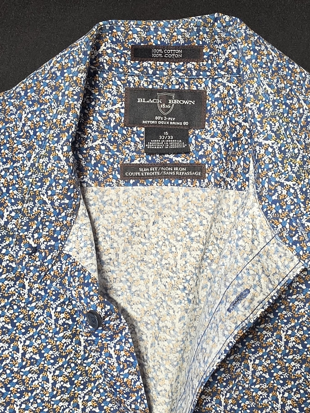 Black Brown 1826 Men's Navy Blue Floral Button-Down Shirt